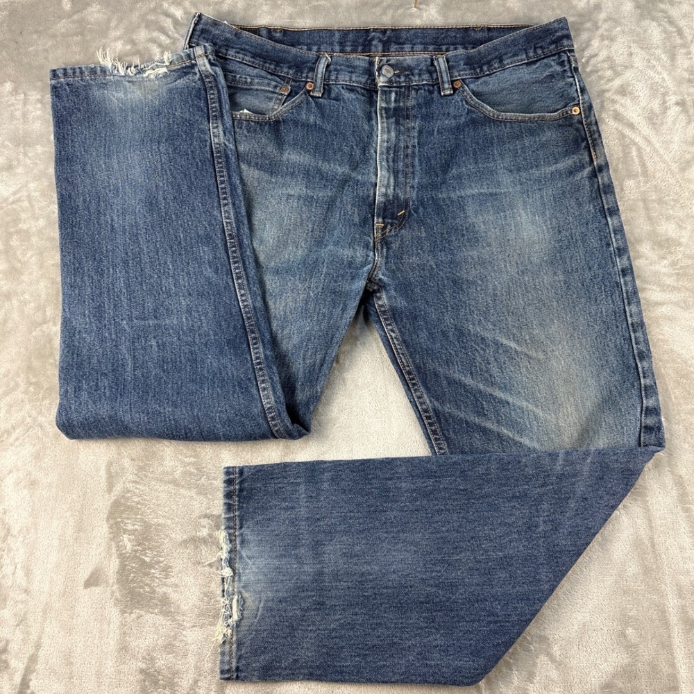 Levi's Jeans Mens 38x30 505 Regular Fit Blue Straight Leg Denim Frayed Hem EUC